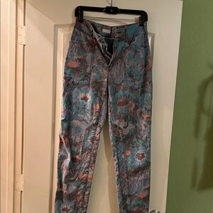 Pilcro Floral Patterned High-Rise Pants in Teal and Rust